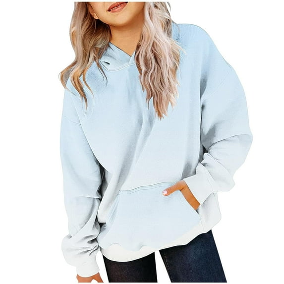 Teen Girls Hoodie Trendy Cute Hooded Sweatshirts Oversized Long Sleeve Gradient Pullover For Girls Clothes Sky Blue 10-11 Years