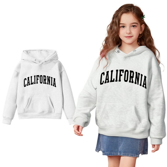 Teen Girls Hoodies Kids California Letter Print Hoodies Casual Long Sleeve Sweatshirts Jackets Warm Fall Winter Clothes Little Girls Clothes 11-12Years Kids Clothes