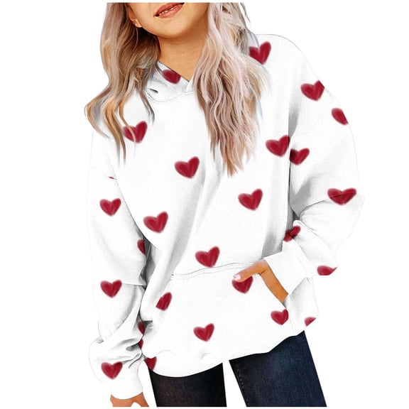Teen Girls Hoodies Kids Valentines Cute Printed Sweatshirt Kids Oversized Long Sleeve Pullover Shirt Large Sweatshirts for Boy Oversized White 9-10Y