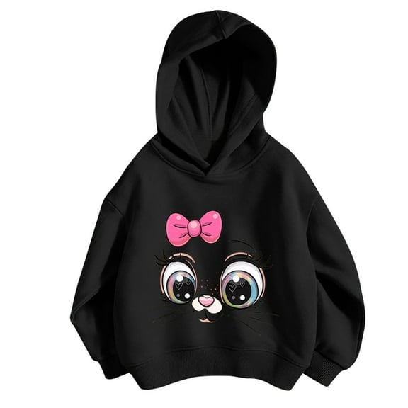 Teen Girls Hoodies Size 10-12 Round Neck Pullover Tops Lightweight Graphic Print Sweatshirts Children Fall Winter Toddler To Big Kid Black 120