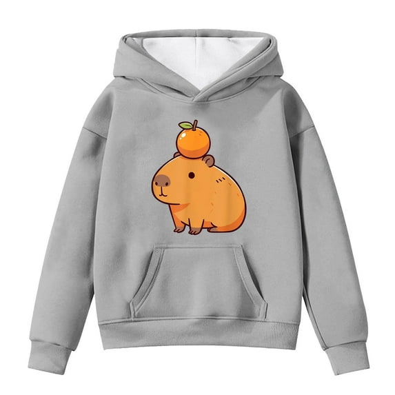 Teen Girls Hoodies Sweatshirts Cute Capybara Print Pullover Long Sleeve Hooded Sweatshirt With Pocket Kids Fall Winter Casual Clothes Grey Size 13-14T