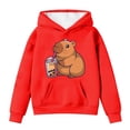 thumbnail image 1 of Teen Girls Hoodies Sweatshirts Cute Capybara Print Pullover Long Sleeve Pocket Hooded Sweatshirt Kids Winter Fall Casual Clothes Red Size 13-14T, 1 of 4