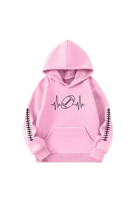 Girls Hoodies Sweatshirts Kids Pullover Football Print Hooded Sweatshirt Casual Warm Jacket Clothes Pink Size 13-14T