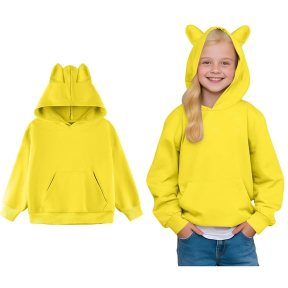Teen Girls Hoodies Yellow Hooded Casual Long Sleeve Hoodie Sweatershirt Pullover Warm Fall Winter Clothes Toddler Girl Clothes 11-12 Years