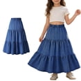 thumbnail image 1 of Teen Girls Jean Skirt Elastic Waist Denim Tiered A Line Skirt Girls Maxi Skirt Cute Denim Skirt Girls Summer Clothes Skirt for Girls 10-11 Years, 1 of 7