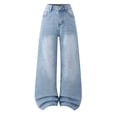 thumbnail image 1 of Teen Girls Jeans Blue Jeans Girls Straight Leg Jeans Wide Leg Denim Jeans High Waist Girls Jeans Baggy with Pockets Cute Teen Clothes for School 13-14 Years, 1 of 6