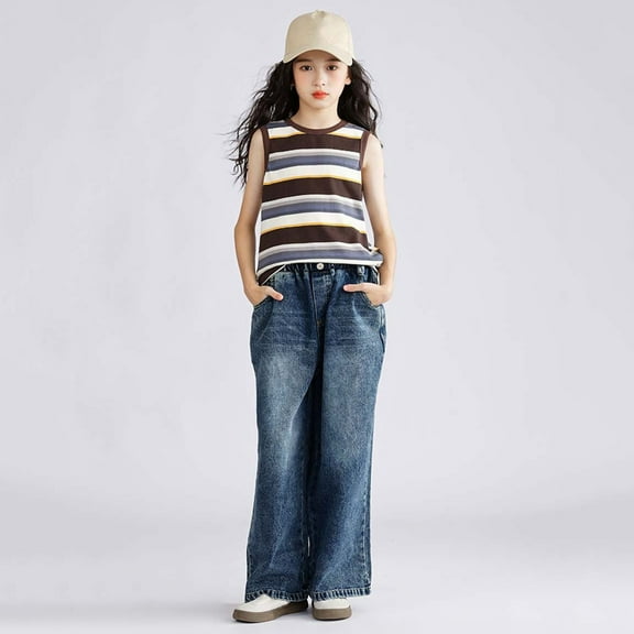 Jeans Girls Girls Baggy Jeans Straight Leg Jeans with Pockets High Waist Wide Leg Jeans for Teens 11-12 Years