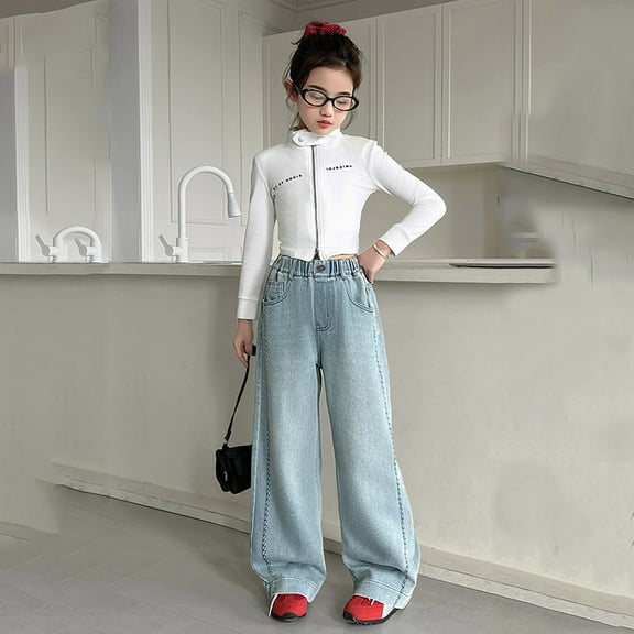 Teen Girls' Jeans Cute Jeans Girls Straight Leg Wide Leg Jeans High Waist Baggy Pants Casual Tween Outfits 12-14 Years Girls Trendy