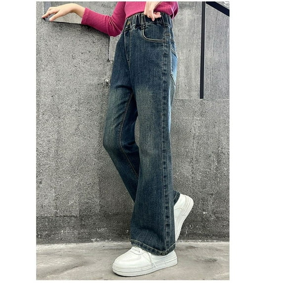 Teen Girls Jeans Flared Jeans Embroidered High Waisted Wide Leg Jean with Pockets for Teen Girls 9-10 Years