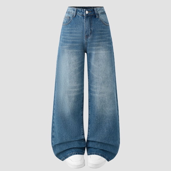Girls Jeans Girls Blue Jeans Girls Straight Leg Wide Leg Denim Jeans High Waist Baggy Jeans Girls Casual Girls Clothes Size 12-13 Years