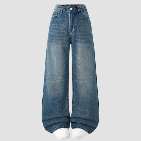 Teen Girls Jeans Girls Blue Jeans Straight Leg Jeans Wide Leg Jeans Girls High Waisted Girls Baggy Pants with Pockets Girls Clothes Size 12-13 Years Trendy
