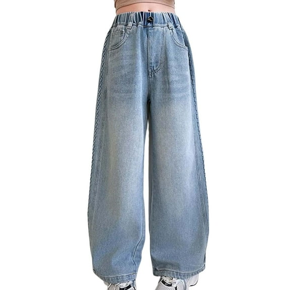 Teen Girls' Jeans Girls Fashion Jeans Girls Straight Leg Jeans Wide Leg Jeans High Waisted Cute Baggy Jeans with Pockets School Outfits for Girls 11-12 Years