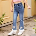 thumbnail image 1 of Girls Jeans Girls Flare Pants Embroidered Jeans High Waisted Jeans Wide Leg with Pockets for 9-10 Years, 1 of 5