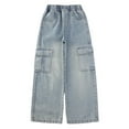 thumbnail image 1 of Teen Girls Jeans Pants Denim Elastic Wasit Wide Leg Denim Pants Girls Baggy Jeans for Kids Girls 11-13 Years, 1 of 6