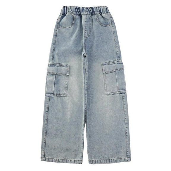 Teen Girls Jeans Pants Denim Elastic Wasit Wide Leg Denim Pants Girls Baggy Jeans for Kids Girls 11-13 Years