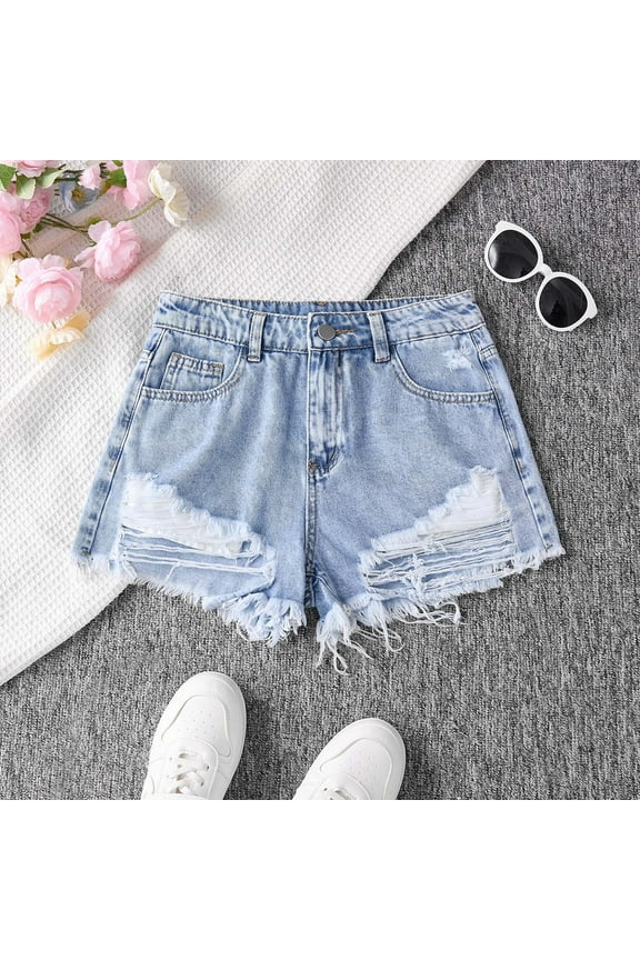 Teen Girls Jeans Shorts Classic Straight Leg Jeans Shorts with Pockets Girls Size 14-15 Years Shorts