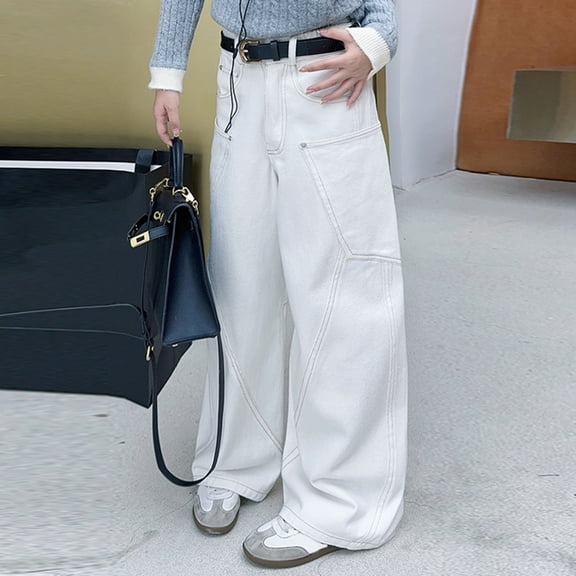 Teen Girls Jeans White Jeans Girls Straight Leg Wide Leg Jeans High Waisted Girls Baggy Jeans Casual Teen Clothes 15-16 Years