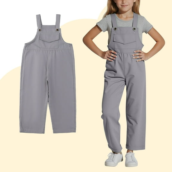 Teen Girls Jumpsuit Kids Casual Sleeveless Overalls Girls Loose Rompers with Pockets Grey Jumpsuit Girls Outfits Size 15-16 Years