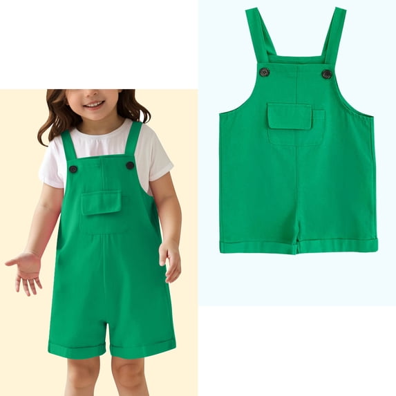 Girls Jumpsuit Kids Casual Sleeveless Overalls Girls Overalls with Pockets Green Jumpsuits Summer Clothes 11-12 Years