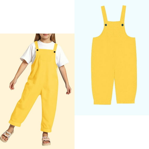 Teen Girls Jumpsuits Girls Overalls Kids Casual Sleeveless Girls Overalls with Pockets Yellow Jumpsuit Summer Clothes for Girls 13-14 Years