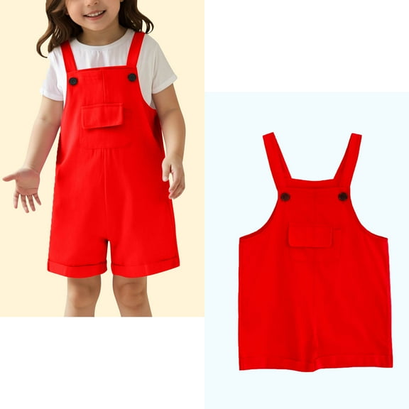 Teen Girls Jumpsuits Kids Casual Sleeveless Romper Girls Overalls with Pockets Red Jumpsuits Little Girl Clothes 11-12 Years