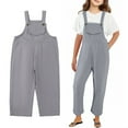 thumbnail image 1 of Teen Girls Jumpsuits Overalls Casual School Romper Grey Suspenders with Pockets for Everyday Wear Girls Outfits Size 13-14 Years, 1 of 6