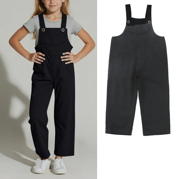 Teen Girls' Jumpsuits & Rompers Kids Casual Sleeveless Overalls Girls 1 Piece Rompers with Pockets Black Jumpsuit Girls Clothing Size 15-16 Years