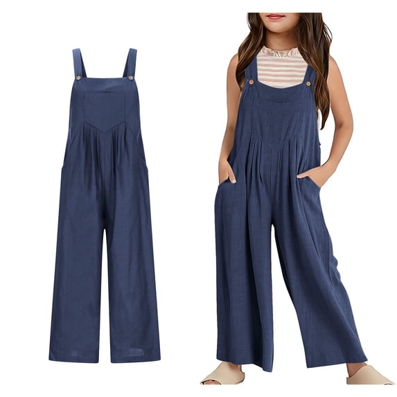 Girls Jumpsuits Straight Leg Jumpsuit Baggy Overalls Kids Casual Sleeveless Romper Kids Summer Clothes 11-12 Years