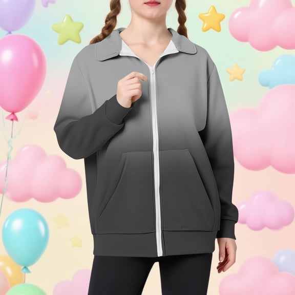 Teen Girls Lightweight Sweatshirts Jackets, Kids Fall Casual Long Sleeve Zip up Outerwear with Pockets New Girl Jackets Fashion Black 140