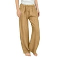 thumbnail image 1 of Teen Girls Linen Pants, Flowy Pants for Girls Casual Drawstring Elastic Waist Wide Leg Trousers with Pockets Travel Vacation Beach Pants, 1 of 8