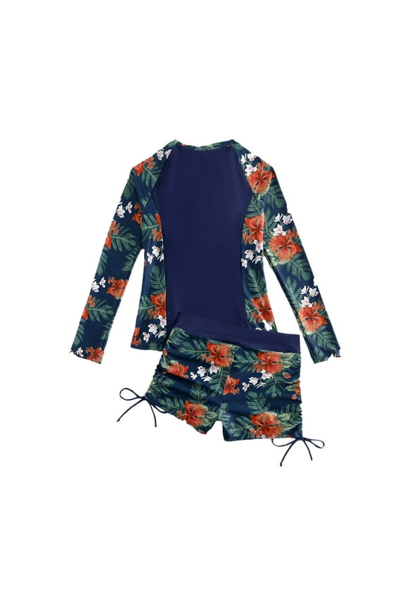 Teen Girls Long Sleeve Bikini Set Printed High Waist Two Piece Bathing Suit For Beach Pool Summer Swimwear