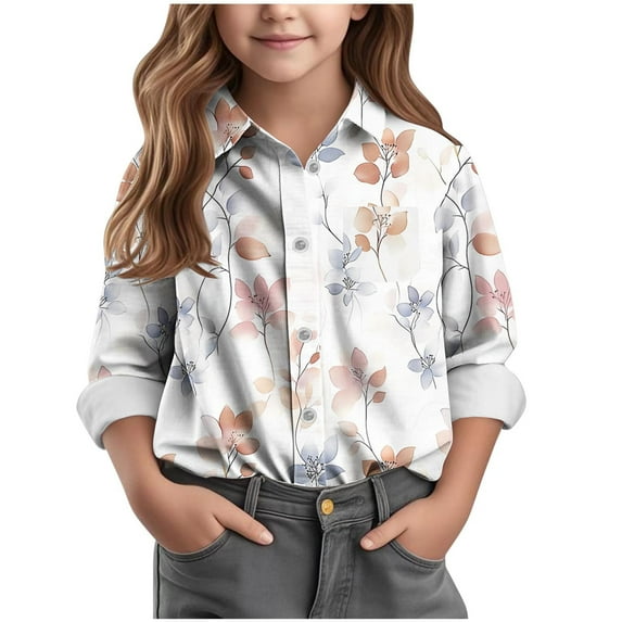 Teen Girls Long Sleeve Button Down Shirts Dressy Casual Floral Graphci Blouse Tunic Tops Summer Fashion 2025