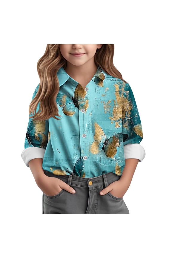 Teen Girls Long Sleeve Button Down Shirts Dressy Casual Floral Graphci Blouse Tunic Tops Summer Fashion 2025
