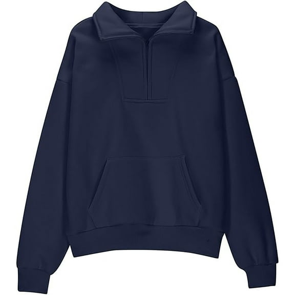 Teen Girls' Navy Half Zip Hoodie with Front Pocket - Stylish and Comfy for Autumn Fashion