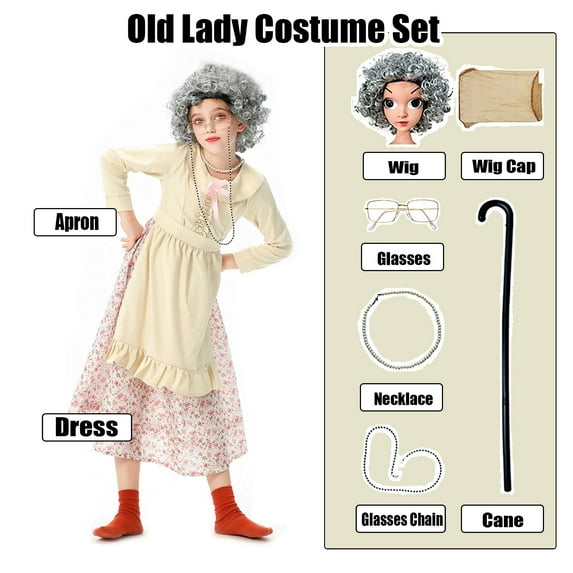 Teen Girls Old Lady Outfits Girls 100 Days of School Outfits Old Lady Kids Outfits Accessories