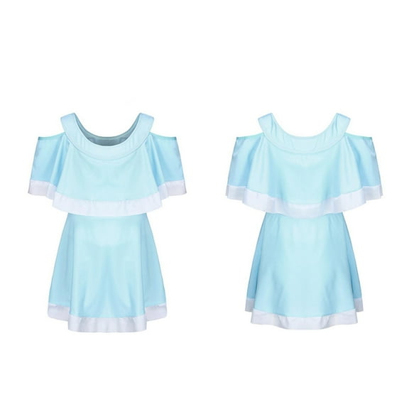 Teen Girls One Piece Swimsuit with Short Modest Beach Swim Dress Cold Shoulder Skirted Bathing Suit Built-in Bra