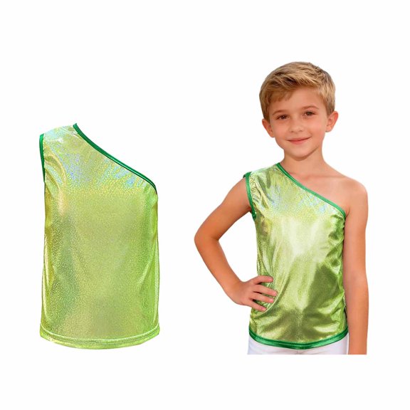 Teen Girls One-Shoulder Sequins Dance Vest Sleeveless Metallic Sparkle Shiny Tank Tops Ballet Latin Jazz Stage Performance 15-16 Years