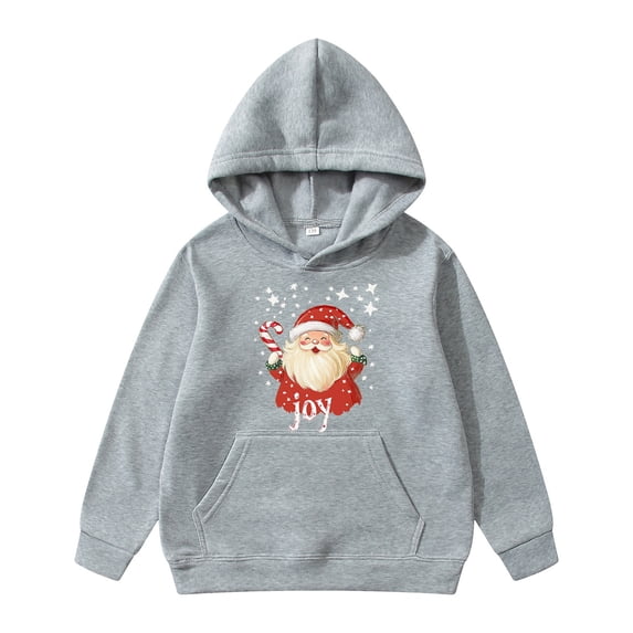 Teen Girls Oversized Christmas Hoodies Santa Print With Pocket Children Plus Pullover Kids Sweatshirts Clothes With Pocket Size 13-14T