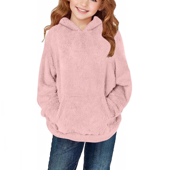 Teen Girls Oversized Hoodie Warm Everyday Wear Middle Big Girls Hooded Sweatshirt Long Sleeve Pullover Kids Fleece Jacket For 5-14 Years