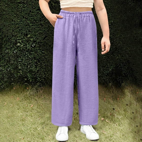 Teen Girls Pants Drawstring Straight Leg Wide Leg Sweatpants Casual Loose Baggy Workout Long Summer Pants High Waist Beach Pants Fall Outfits 2025 Trendy Streetwear, Size 5-15