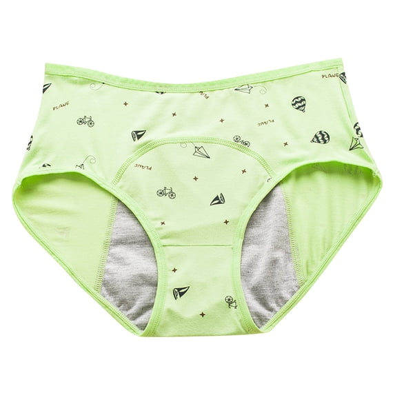Teen Girls Period Underwear High Waist Menstrual Briefs, Absorbent Gusset Fabric Blend Panties, Leak Resistant Comfortable Daily Wear for Teens Fluorescent Green L