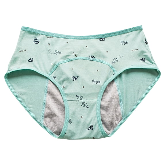 Teen Girls Period Underwear High Waist Menstrual Briefs, Absorbent Gusset Fabric Blend Panties, Leak Resistant Comfortable Daily Wear for Teens Light Green L