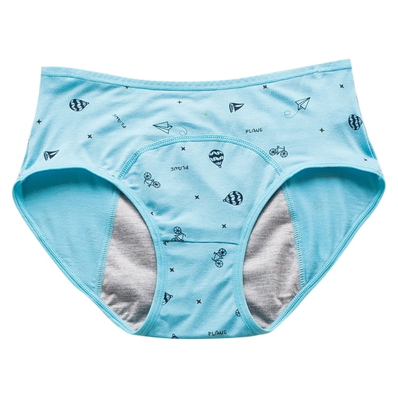 Teen Girls Period Underwear High Waist Menstrual Briefs, Absorbent Gusset Fabric Blend Panties, Leak Resistant Comfortable Daily Wear for Teens Sky Blue S