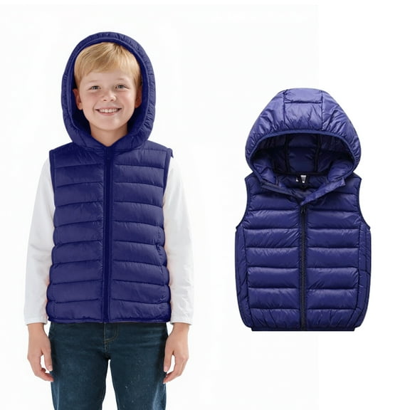 Teen Girls Puffer Vest Hooded Navy Puffer Vest Full-Zip Sleeveless Lightweight Boys Puffer Jacket Winter Clothes 10-12 Years