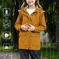thumbnail image 1 of Teen Girls Rain Jacket Waterproof Windproof Lightweight Hiking Coats Hooded Windbreaker Preppy Solid Hidden Pockets Full Zip Button Down Raincoats, 1 of 8