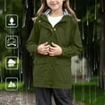 thumbnail image 1 of Teen Girls Rain Jacket Waterproof Windproof Lightweight Hiking Coats Hooded Windbreaker Preppy Solid Hidden Pockets Full Zip Button Down Raincoats, 1 of 8