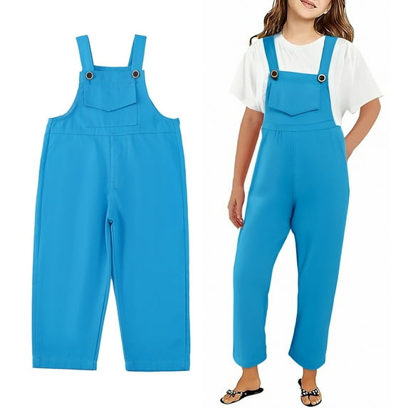 Teen Girls Romper Sleeveless Casual School Romper Blue Jumpsuit with Pockets for Outdoor Activities Kids Rompers Size 13-14 Years