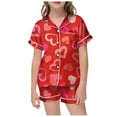 thumbnail image 1 of Teen Girls Satin Pajamas Set Heart Printed Button Down Sleep Shirt Top Pajamas Pants Teen Girl Sleepwear Girls Pajamas 10-12, 1 of 4