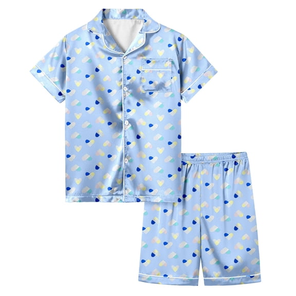 Teen Girls Satin Pajamas Valentines Day Pjs Short Sleeve Heart Button Down Sleepwear Girl Pjs 12-13 Years