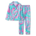thumbnail image 1 of Teen Girls Satin Silky Button Up Pajamas Lovely Green & Purple Spiral Long Sleeve Sleepwear Size 16, 1 of 7